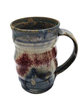 Drip Glaze Mug Blue Cream Rust Handmade Studio Pottery Signed Artisan Ceramic